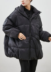 Black Thick Duck Down Jackets Oversized Pockets Winter