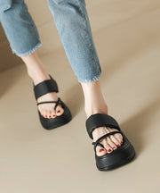 Black Thong Sandals Platform Faux Leather Fashion Splicing