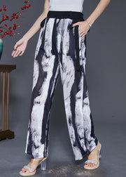 Black Tie Dye Chiffon Straight Pants Trousers Draping Fall