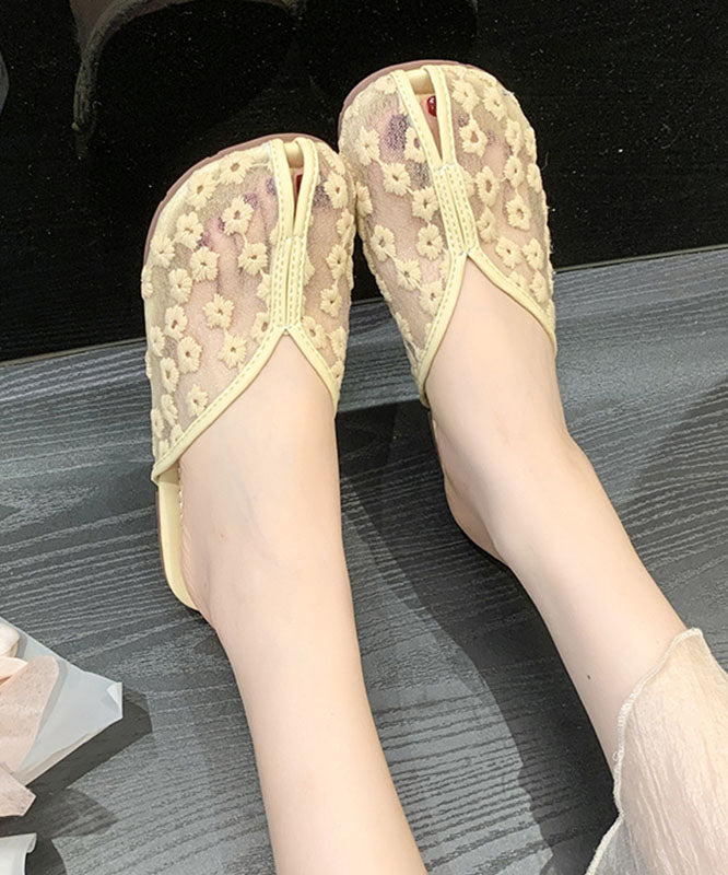 Black Tulle Slide Sandals Hollow Out Embroidery Splicing