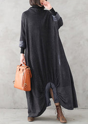 Black Turtleneck Patchwork Cashmere Knit Sweater Dress Winter