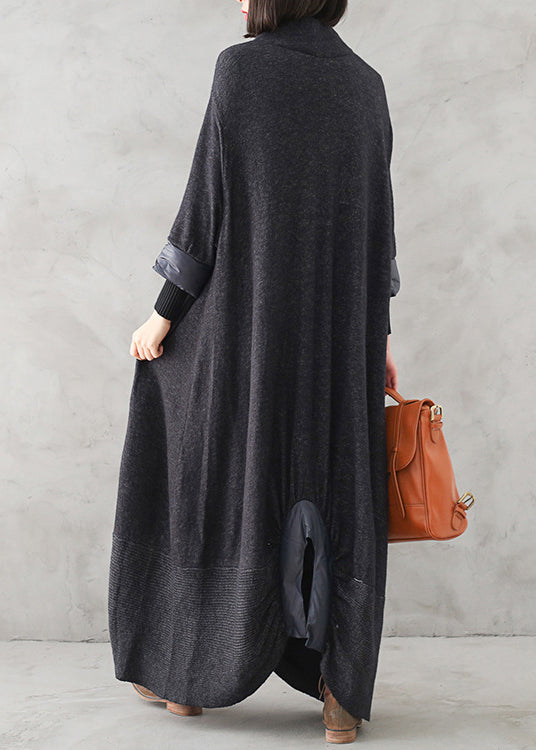 Black Turtleneck Patchwork Cashmere Knit Sweater Dress Winter