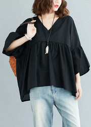 Mulberry V Neck Patchwork Asymmetrical Design Fall Top Three Quarter sleeve