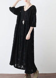 Black V Neck Tie Waist Chiffon Maxi Dresses Long Sleeve