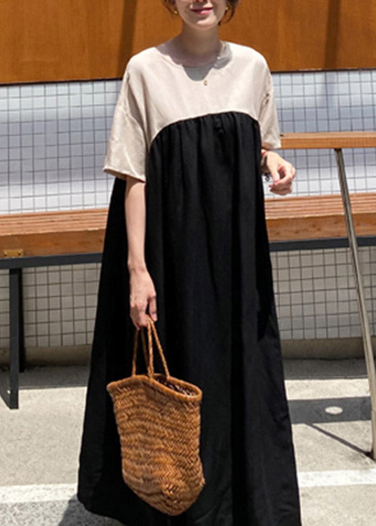 Black Wrinkled Bow Maxi Dresses Short Sleeve