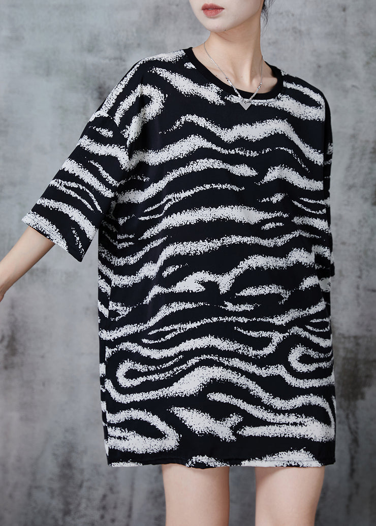 Black Zebra Pattern Print Cotton Tanks Oversized Summer