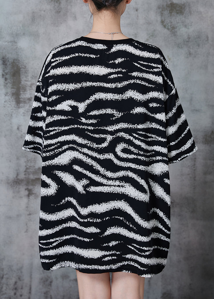 Black Zebra Pattern Print Cotton Tanks Oversized Summer