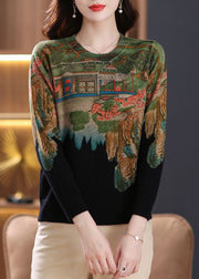 Black Zircon Cozy Knit Sweaters O Neck Long Sleeve