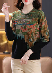 Black Zircon Cozy Knit Sweaters O Neck Long Sleeve