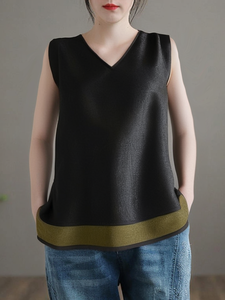 Black Wear On Both Sides Silk Tops V Neck Grace