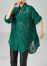 Blackish Green Loose Lace UPF 50+ Shirt Tops Fluffy Summer