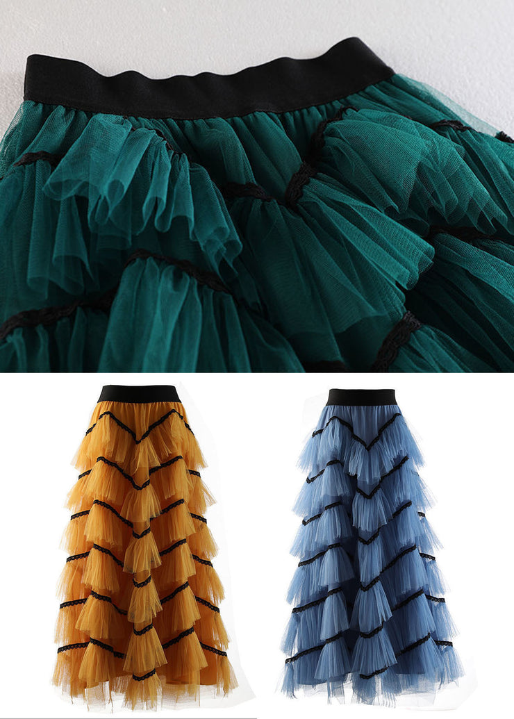 Blackish Green Patchwork Ruffled Tulle Beach Skirt Spring