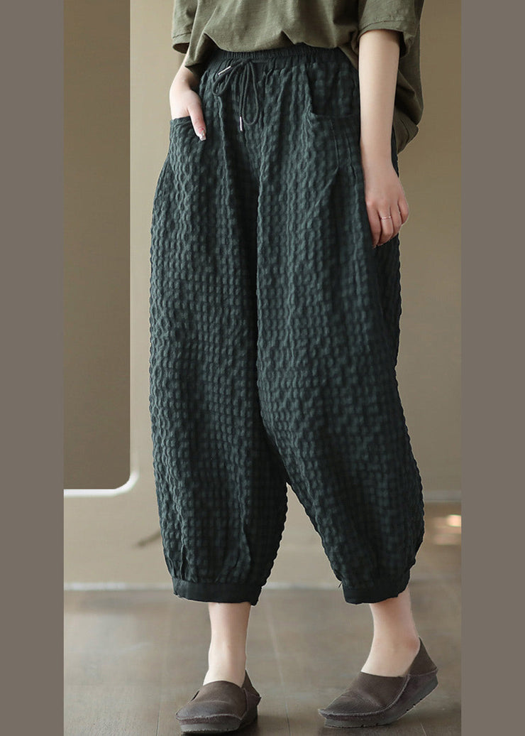 Blackish Green Tie Waist Cozy Crop Pants