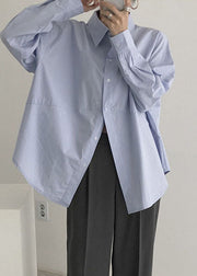 Blue Asymmetrical Patchwork Shirts Long Sleeve