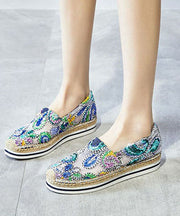 Blue Breathable Mesh Stylish Splicing Embroidery Flat Shoes