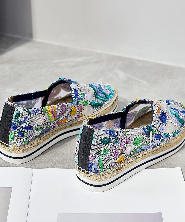 Blue Breathable Mesh Stylish Splicing Embroidery Flat Shoes