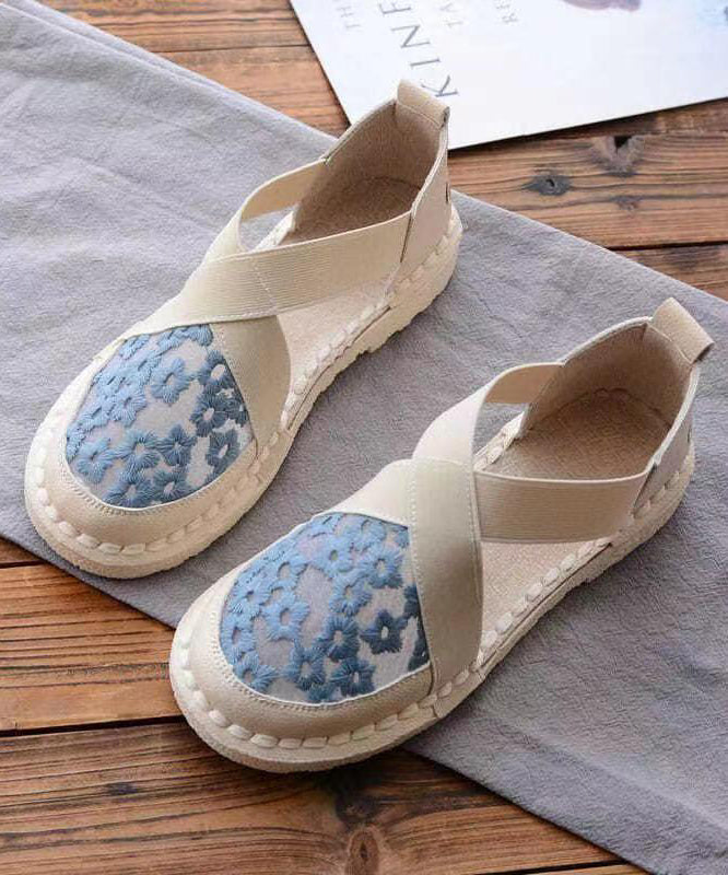 Blue Breathable Mesh Vintage Embroideried Splicing Flat Feet Shoes