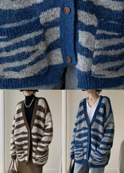 Blue Button Cozy Loose Knit Winter Cardigans V Neck