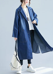 Blue Denim Trench Coats Oversized Pockets Fall