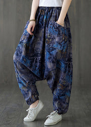 Blue Elastic Waist Loose Lantern Pants Summer