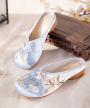 Blue Embroideried Slippers Shoes Women Splicing Cotton Fabric