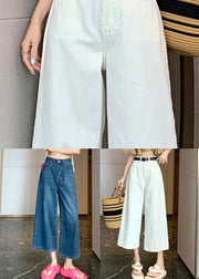 Blue Fashion Pockets Denim Wide Leg Crop Pants Thin Summer