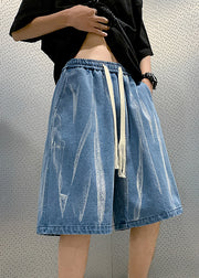 Blue Lace Up Denim Summer Men Shorts High Waist