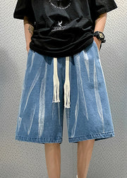 Blue Lace Up Denim Summer Men Shorts High Waist