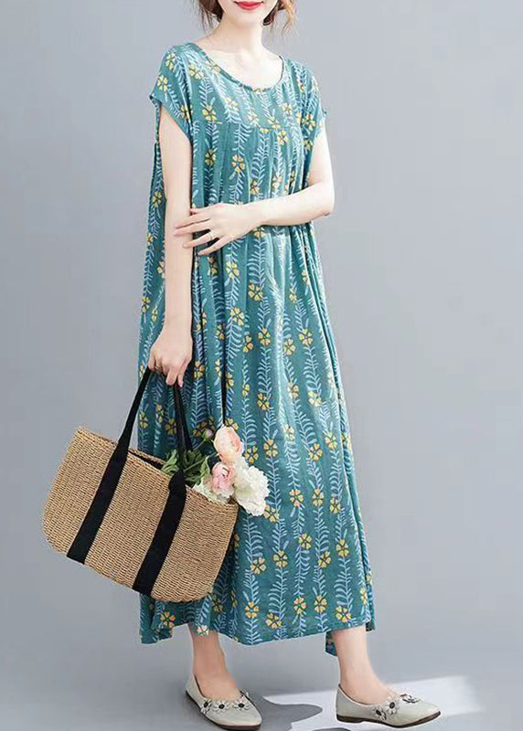 Blue O-Neck Cozy Maxi Dresses Summer