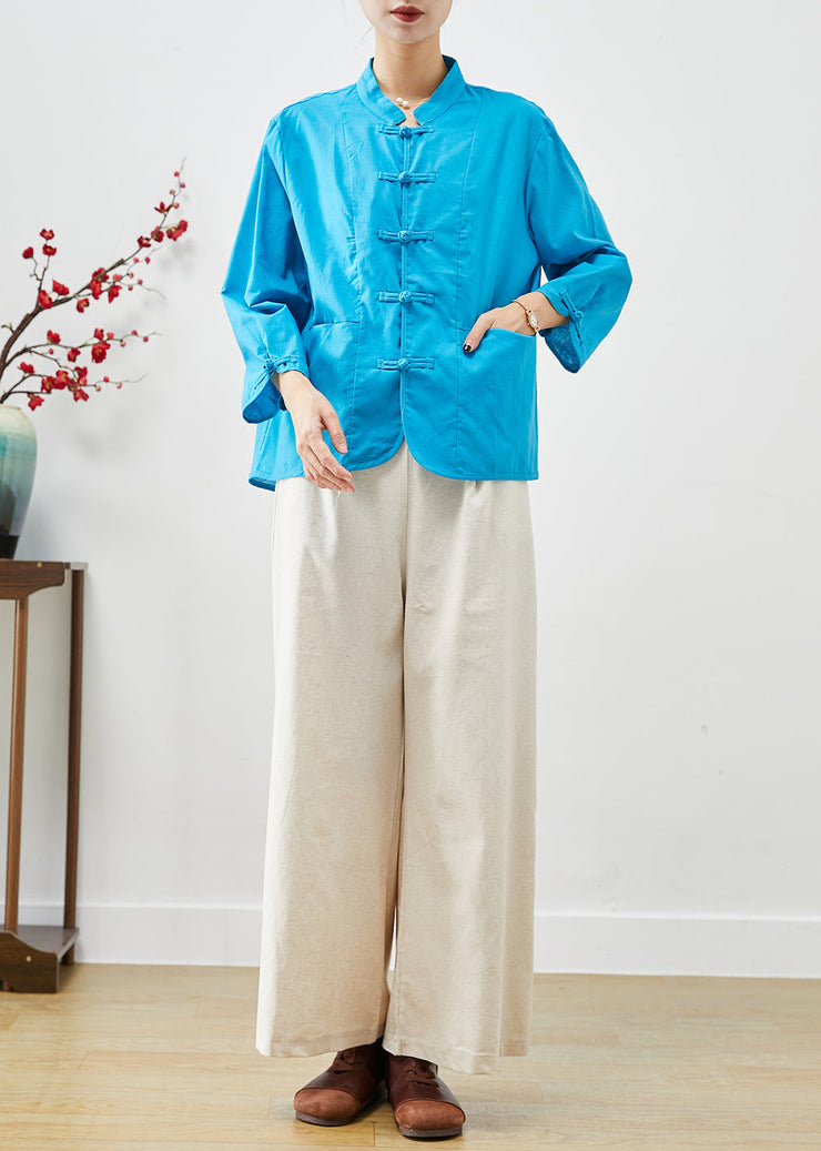 Blue Oriental Linen Two Piece Set Women Clothing Oversized Fall