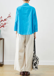 Blue Oriental Linen Two Piece Set Women Clothing Oversized Fall