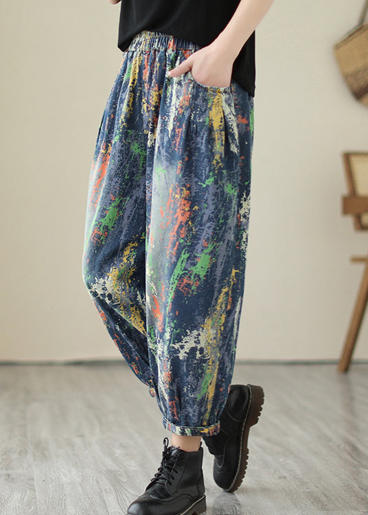 Blue Paintings Denim Harem Pants Oversized Spring