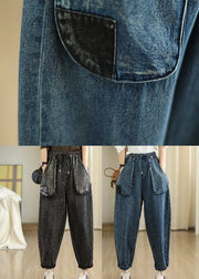 Blue Patchwork Denim Harem Pants Oversized Pockets Spring