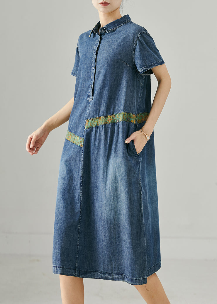 Blue Patchwork Denim Long Dresses Oversized Summer