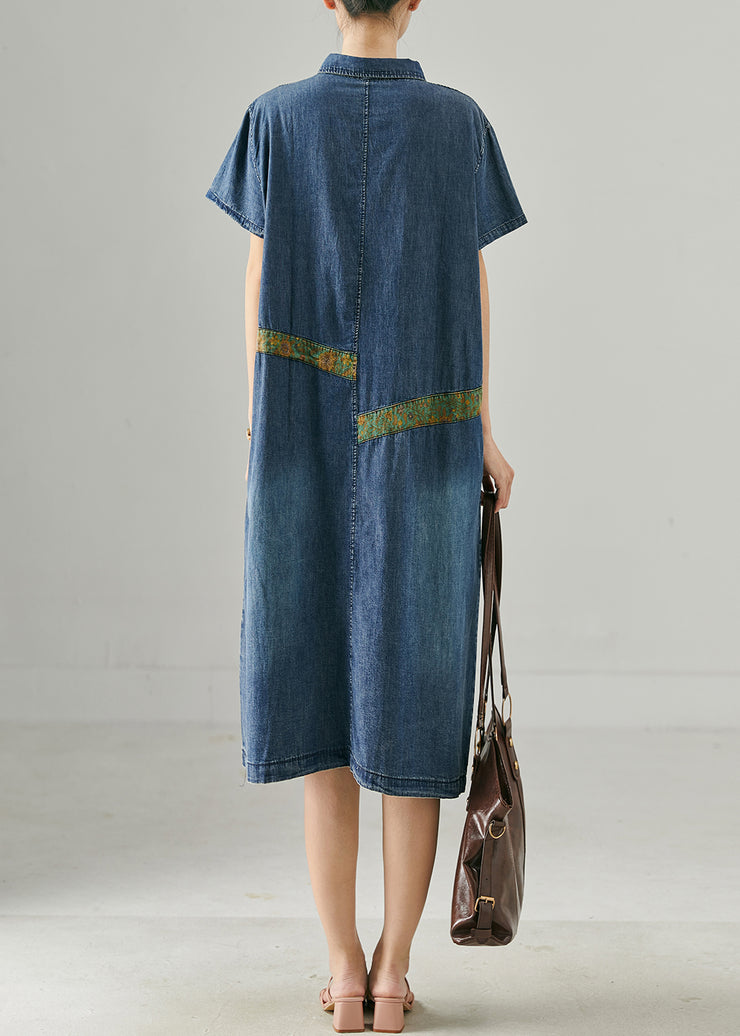 Blue Patchwork Denim Long Dresses Oversized Summer