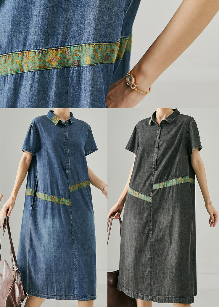 Blue Patchwork Denim Long Dresses Oversized Summer