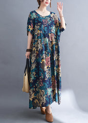 Blue Patchwork Wrinkled Holiday Maxi Dress Summer