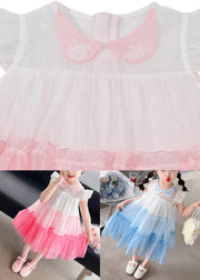 Blue Peter Pan Collar Kids Tulle Long Dresses Summer