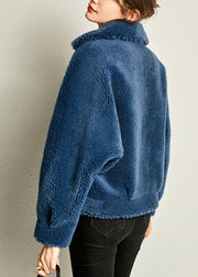 Blue Pockets Cozy Faux Fur Jackets Winter