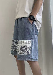 Blue Pockets Denim Summer Men Shorts Elastic Waist