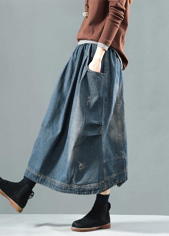 Blue Pockets Retro Patchwork Summer Skirts Denim - bagstylebliss