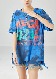 Blue Print Loose Cotton Ripped Tanks Tie Dye Summer