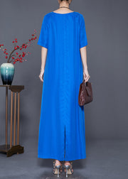 Blue Silk Holiday Dress Oversized Side Open Summer