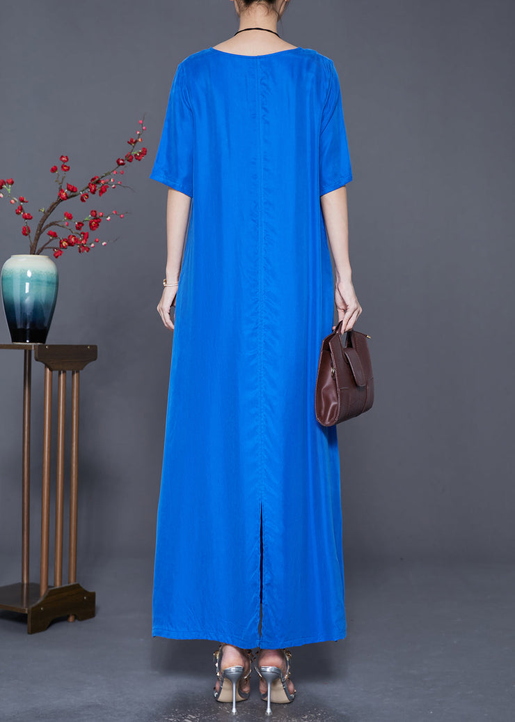 Blue Silk Holiday Dress Oversized Side Open Summer