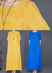 Blue Silk Holiday Dress Oversized Side Open Summer