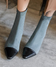 Blue Stiletto Cowhide Leather Simple Rivet Splicing Boots