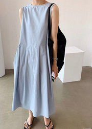 Blue V Neck Patchwork Cotton Maxi Dresses Summer