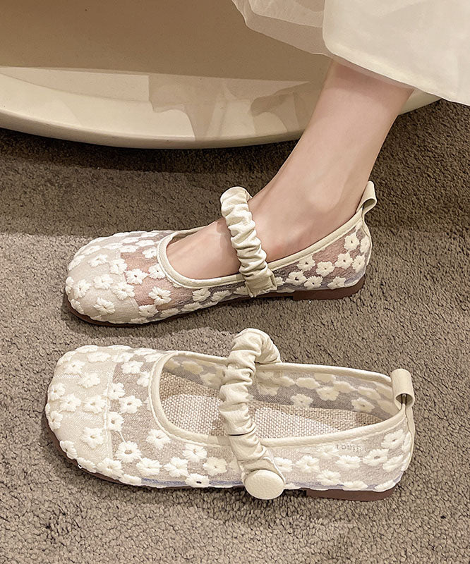 Blue Walking Sandals Women Tulle Embroidery Buckle Strap Splicing