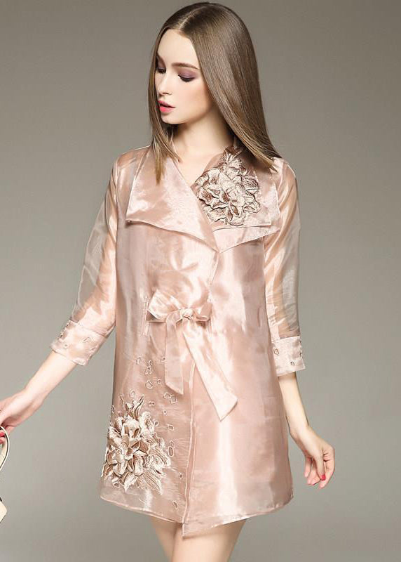 Bohemian Apricot Embroideried Organza Dress And Trench Two Piece Set Outfits Spring