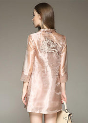 Bohemian Apricot Embroideried Organza Dress And Trench Two Piece Set Outfits Spring